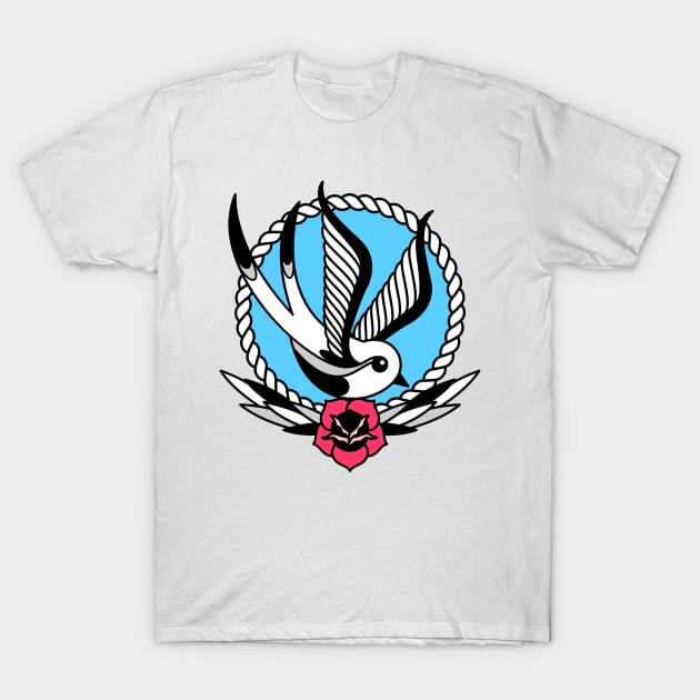 Swallow And Rose T-Shirt by KohorArt